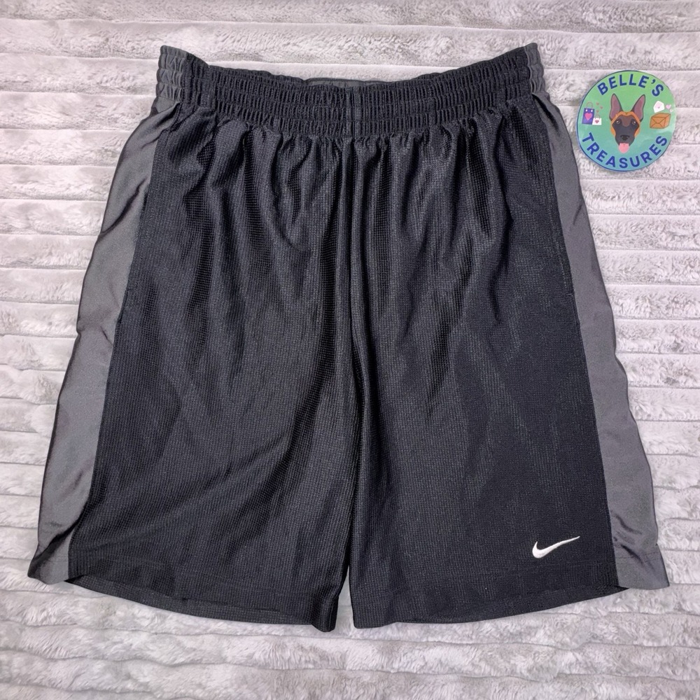 Nike Basketball Shorts‎ Men's Large Shiny Money Black Silver Swoosh Vintage Y2K